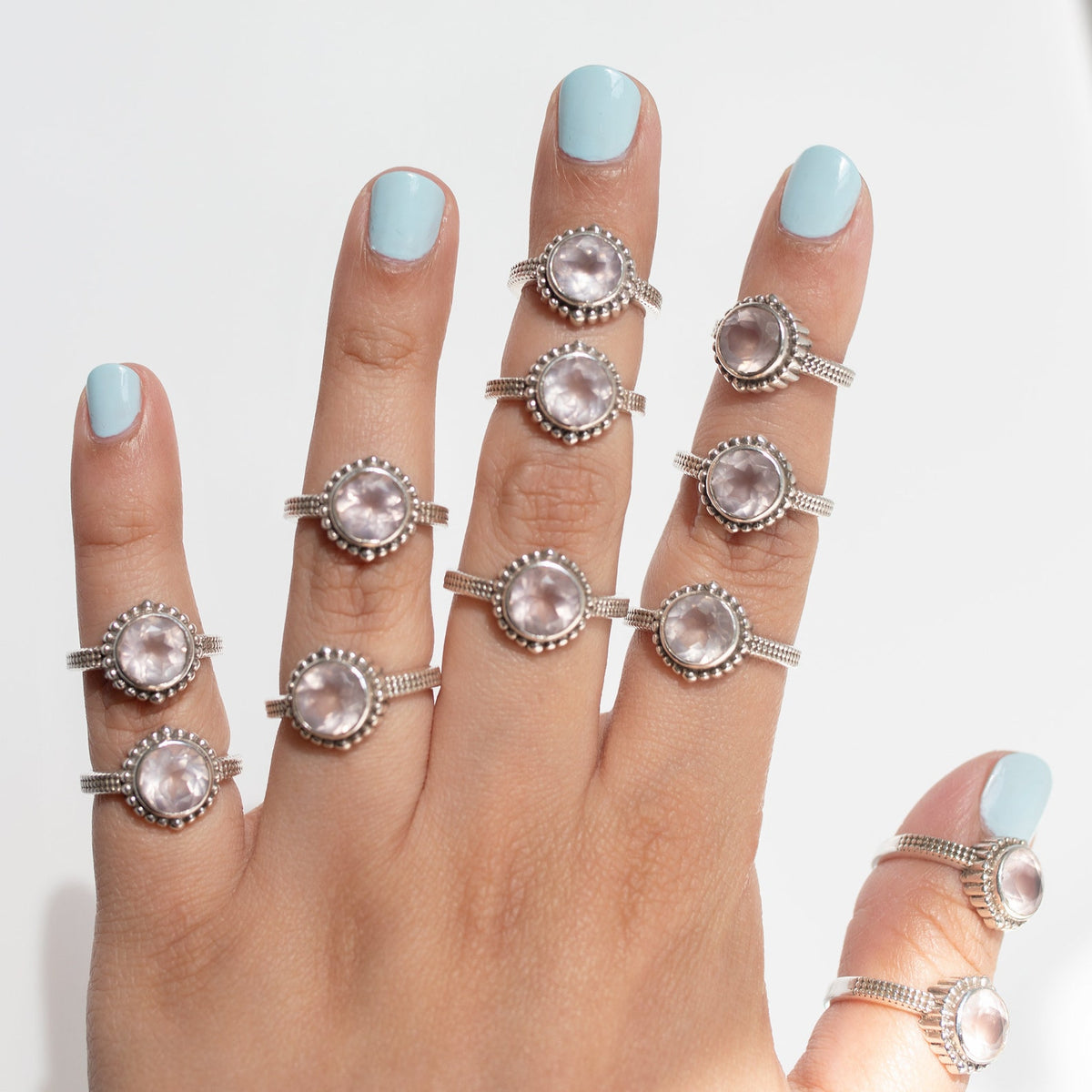 Round Rose Quartz Ring in Sterling Silver, Natural Crystal Quartz