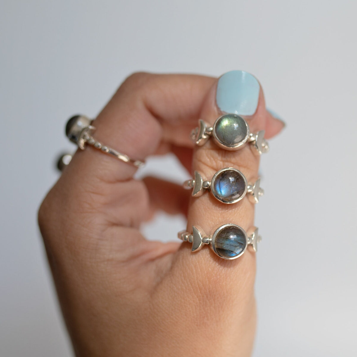 Round Labradorite and Sterling Silver Half Moon Ring