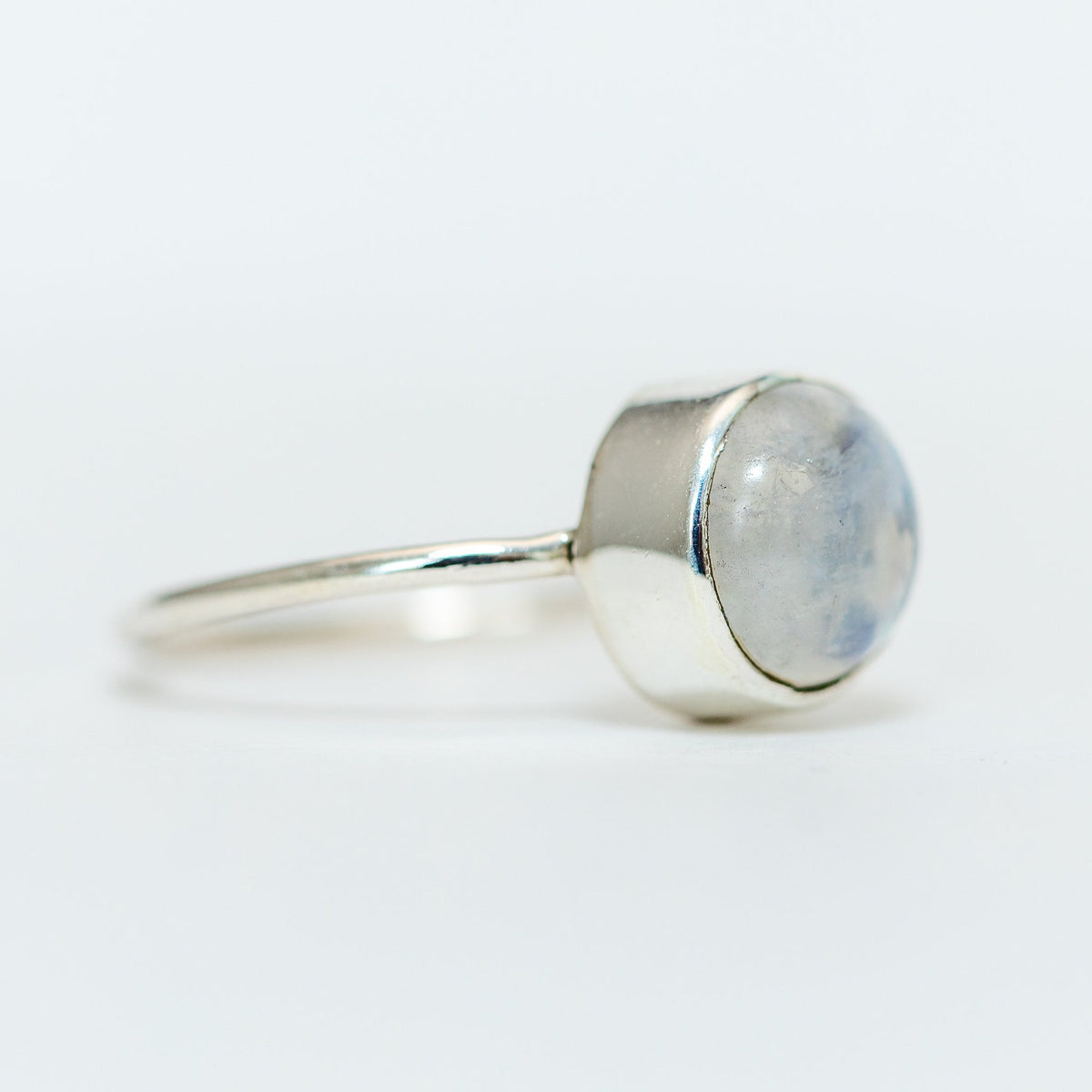 Round Moonstone Ring, Delicate Silver Ring