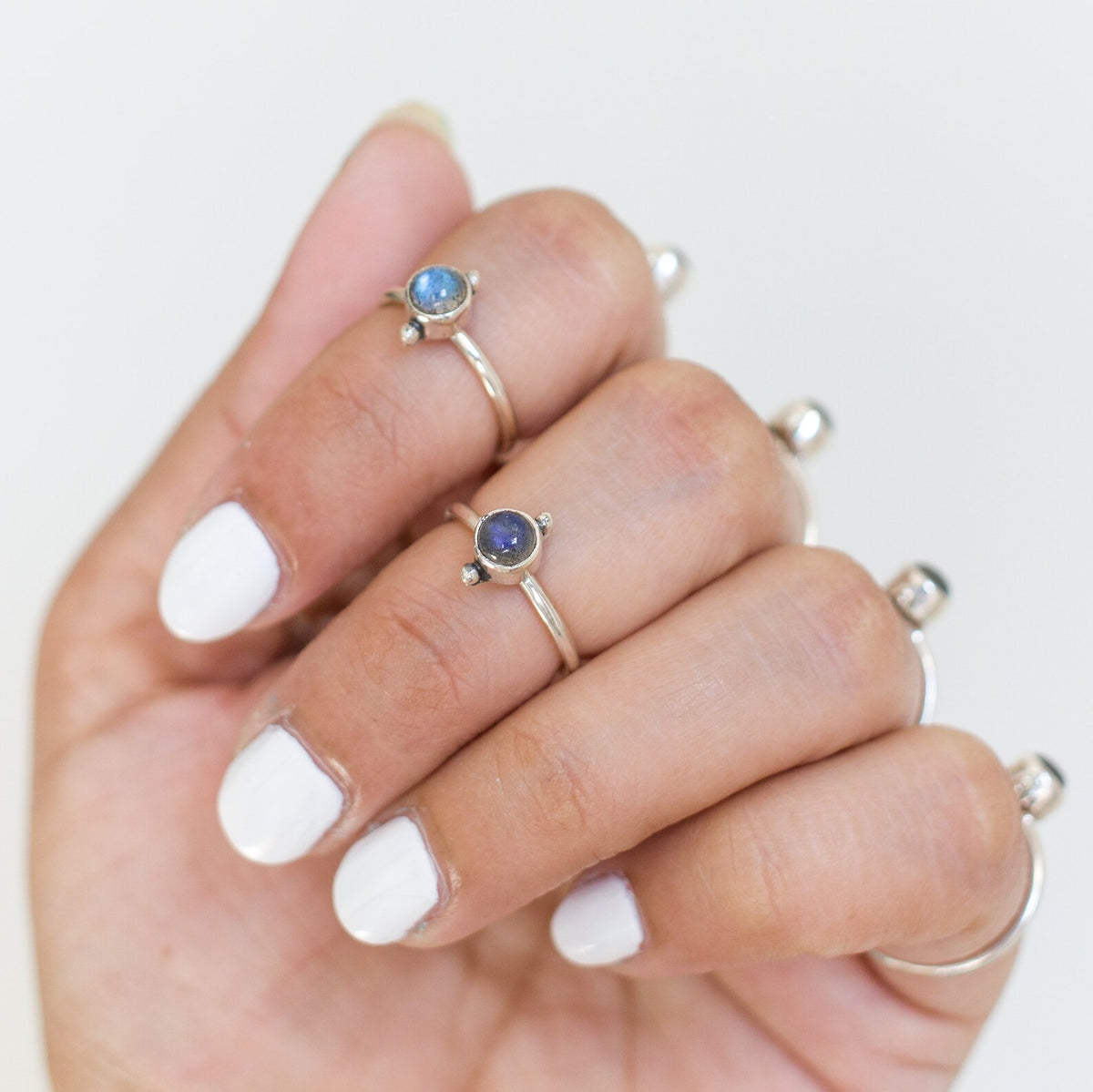 Cute Labradorite Ring, Silver Dot Ring