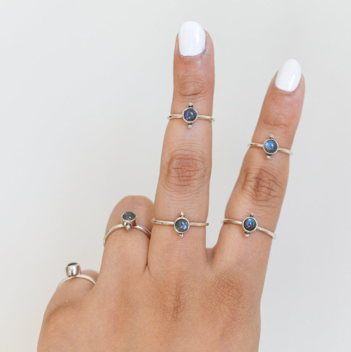 Cute Labradorite Ring, Silver Dot Ring