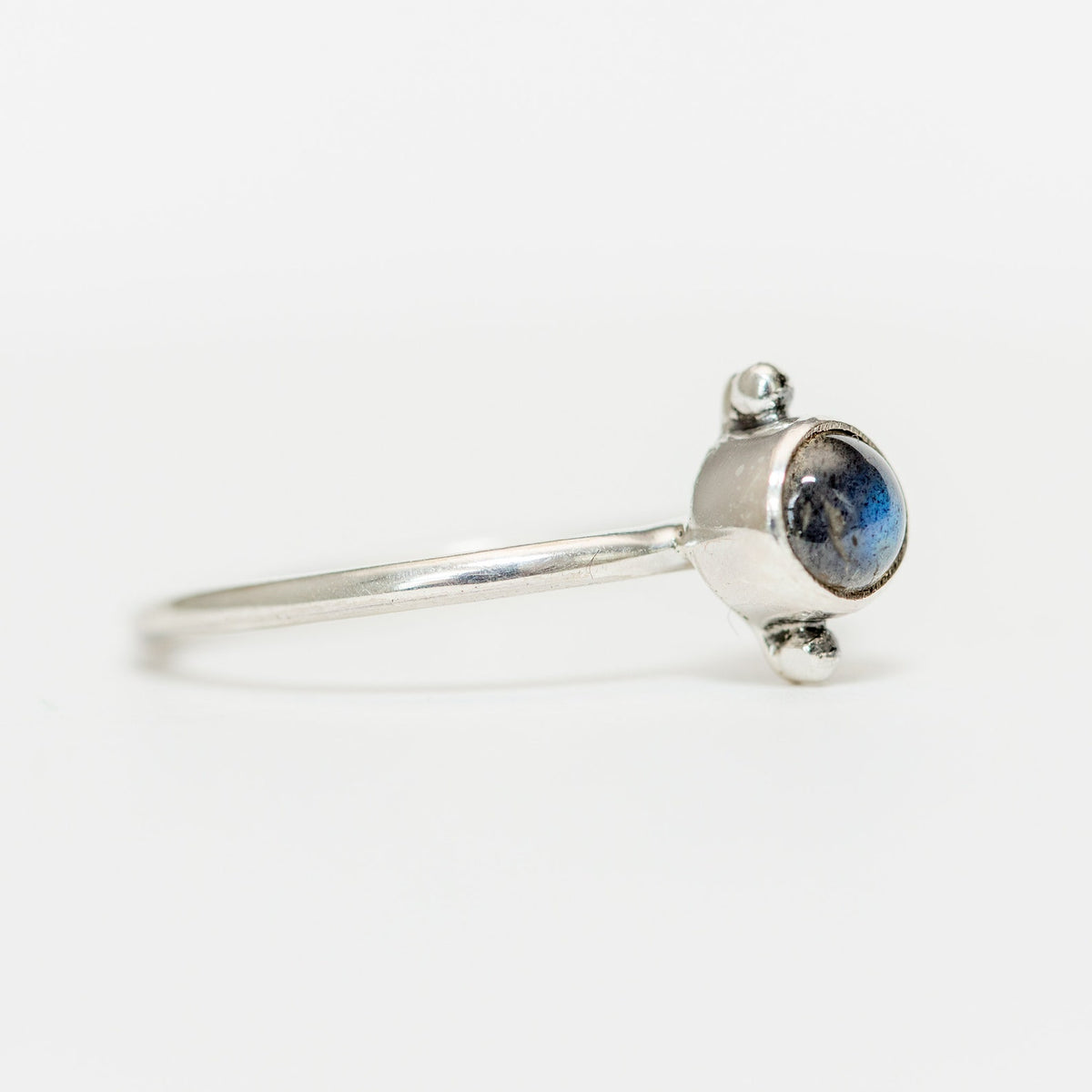 Cute Labradorite Ring, Silver Dot Ring