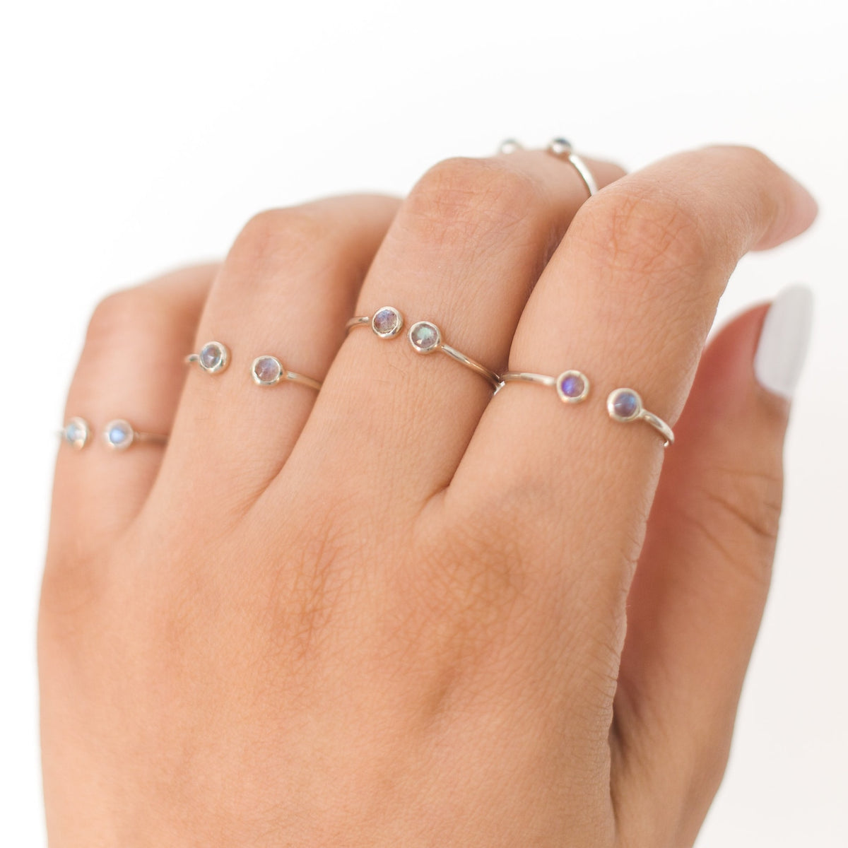 Labradorite Adjustable Dainty Stacking Ring, Thin Silver Rings