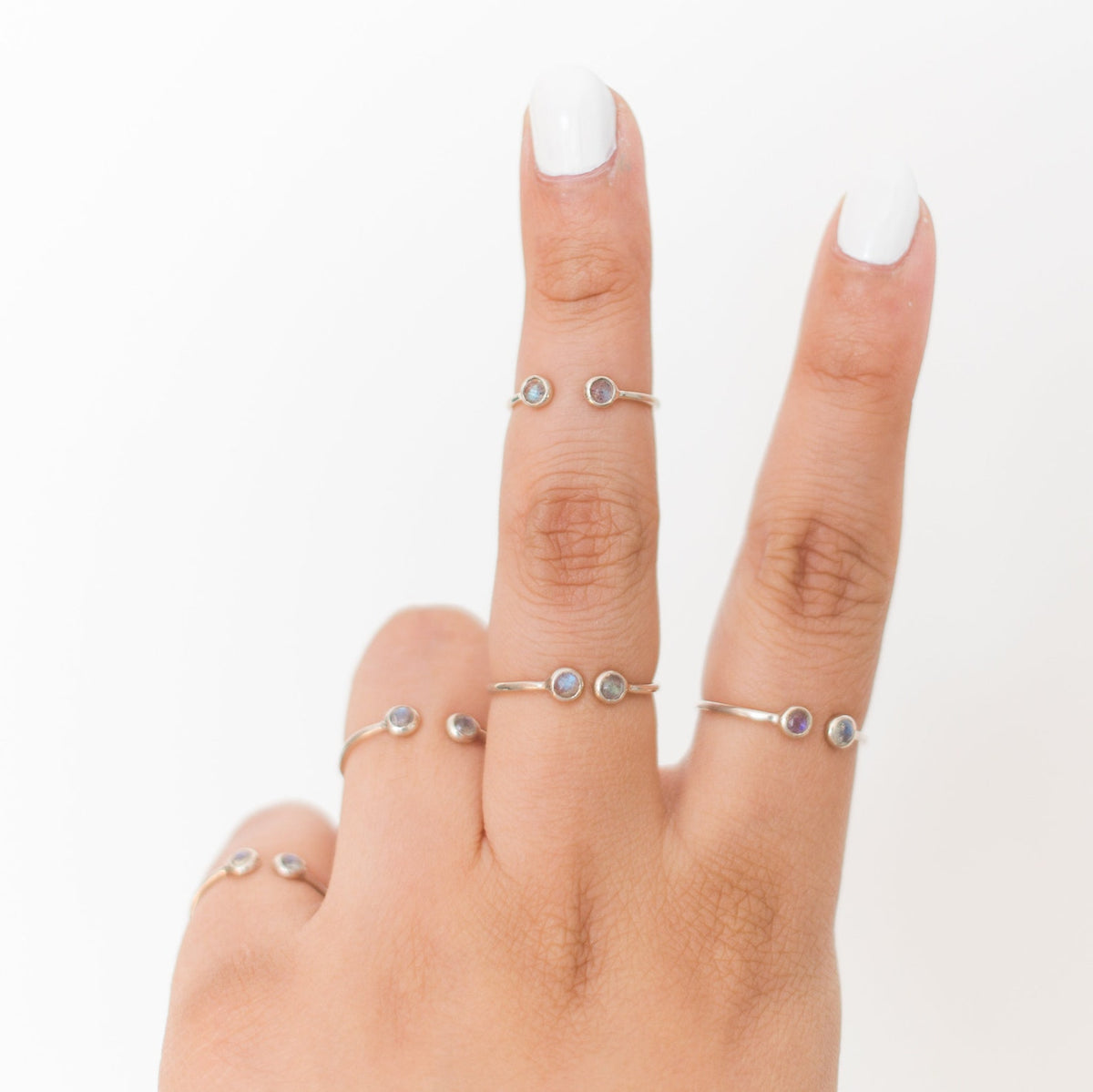 Labradorite Adjustable Dainty Stacking Ring, Thin Silver Rings
