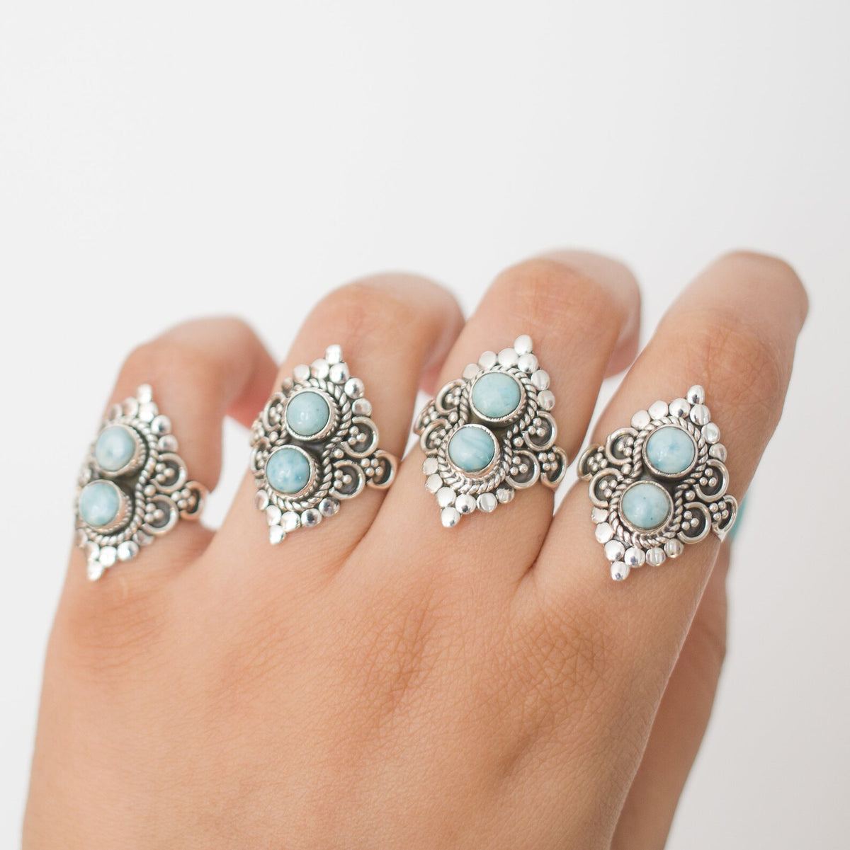 Larimar Boho Ring, Silver Cocktail Ring
