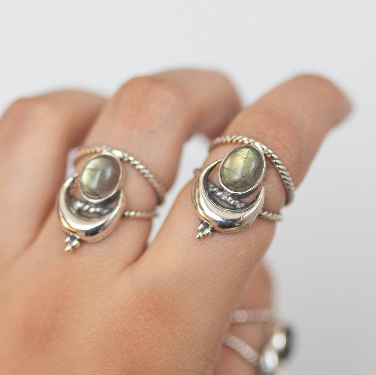 Oval Labradorite Moon Phase Sterling Silver Ring