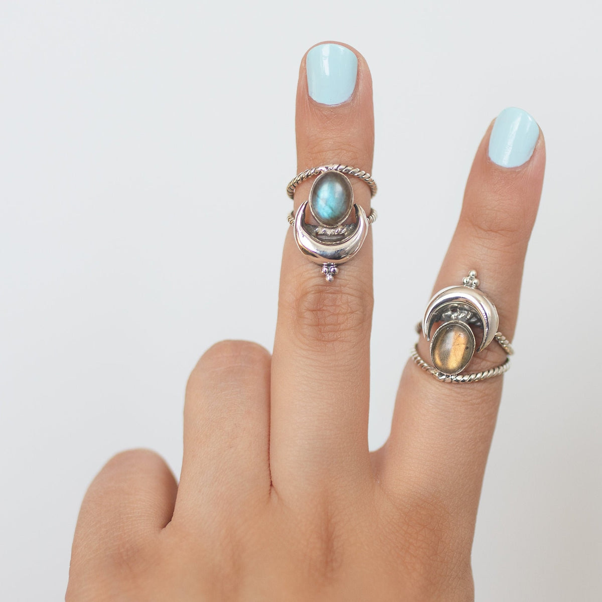 Oval Labradorite Moon Phase Sterling Silver Ring