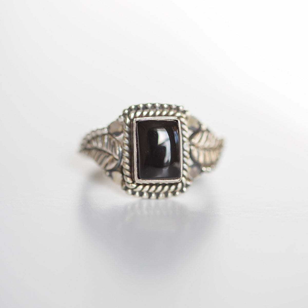 Black Onyx Nature Inspired Ring in Sterling Silver