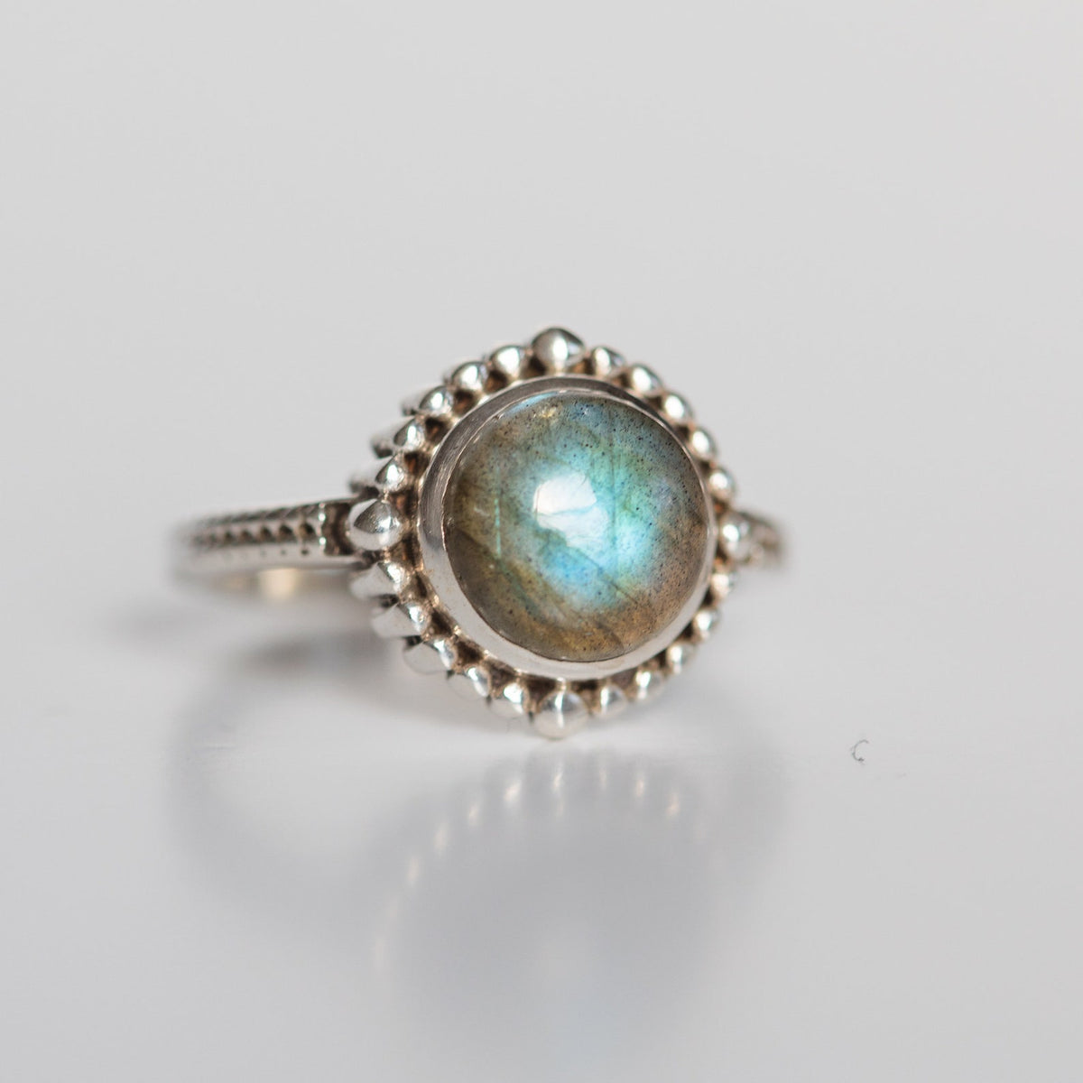 Round Labradorite Ring in Sterling Silver