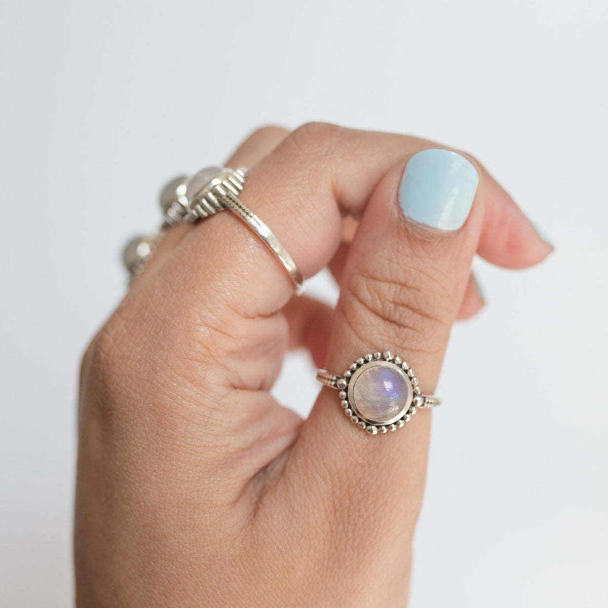 Round Moonstone Ring in Sterling Silver