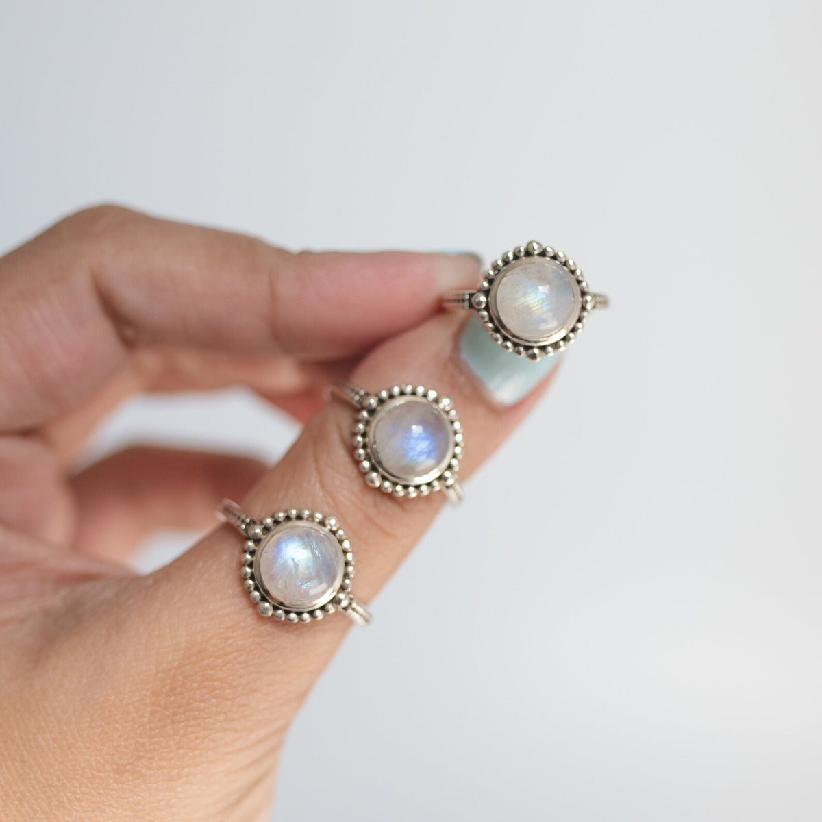 Round Moonstone Ring in Sterling Silver