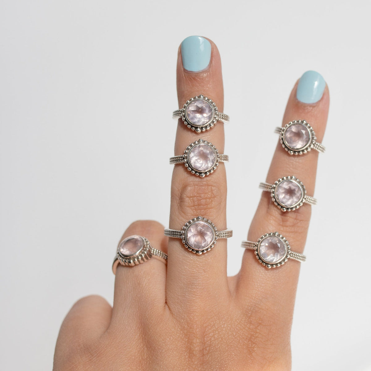 Round Rose Quartz Ring in Sterling Silver, Natural Crystal Quartz
