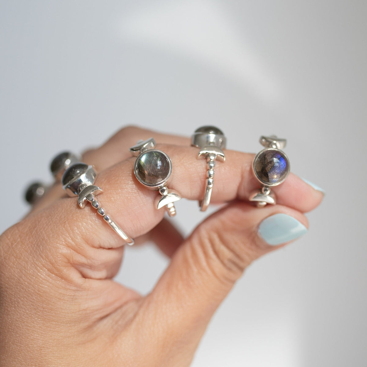 Round Labradorite and Sterling Silver Half Moon Ring