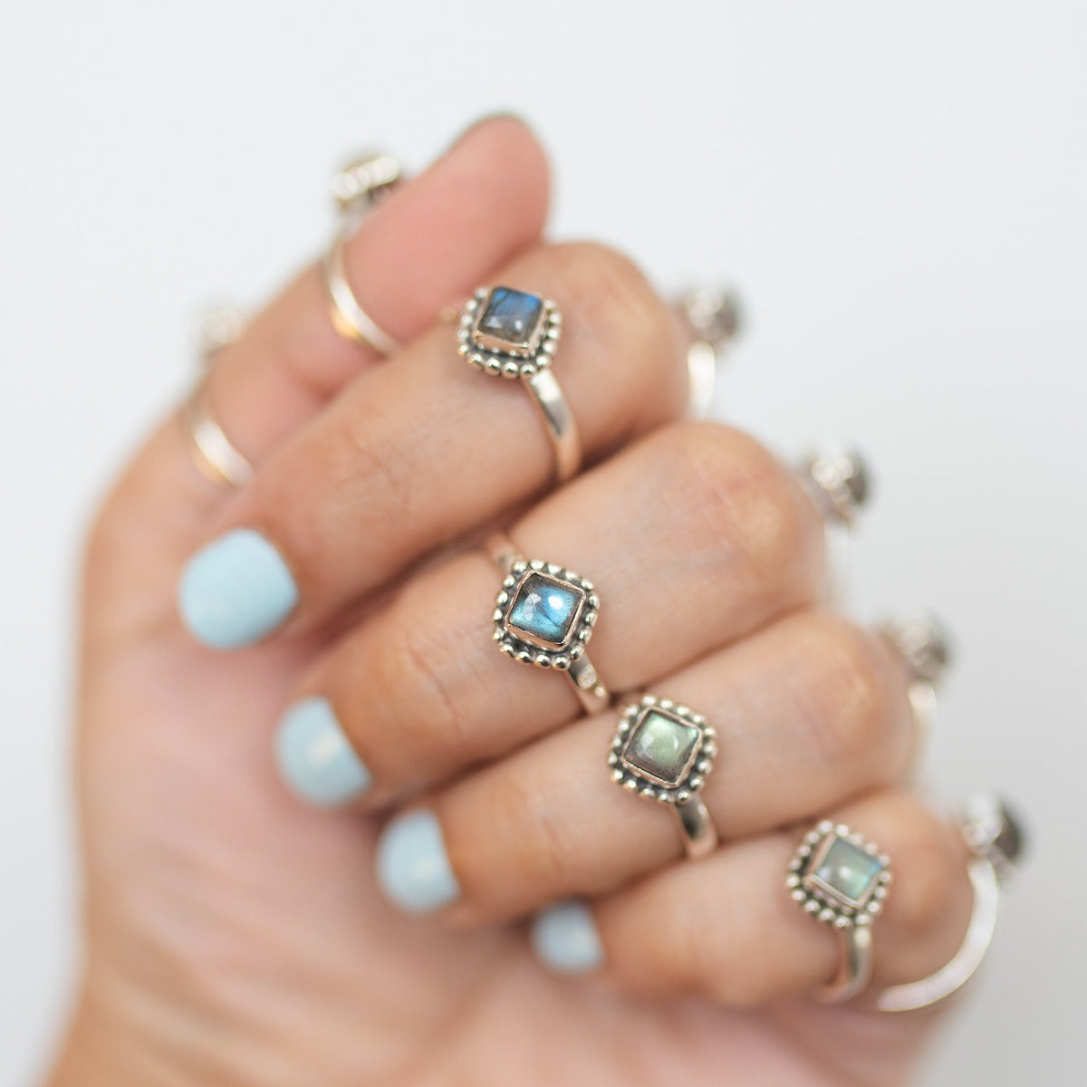 Square Labradorite Ring in Sterling Silver