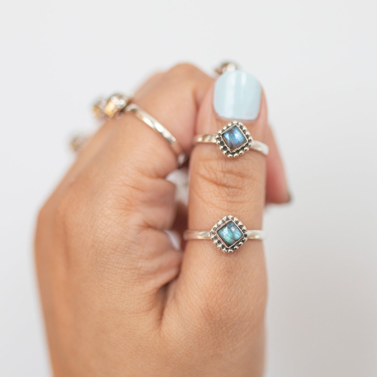 Square Labradorite Ring in Sterling Silver