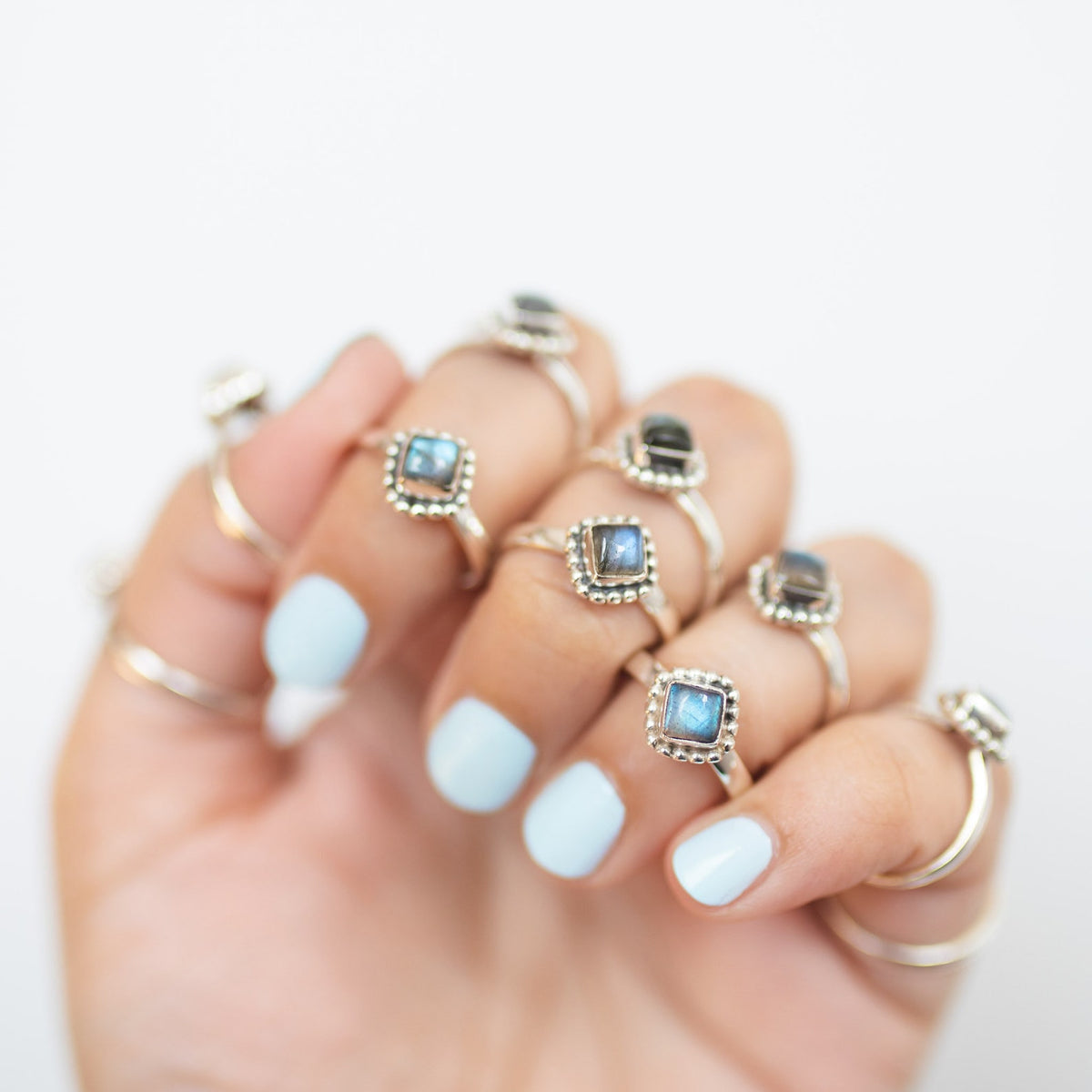 Square Labradorite Ring in Sterling Silver