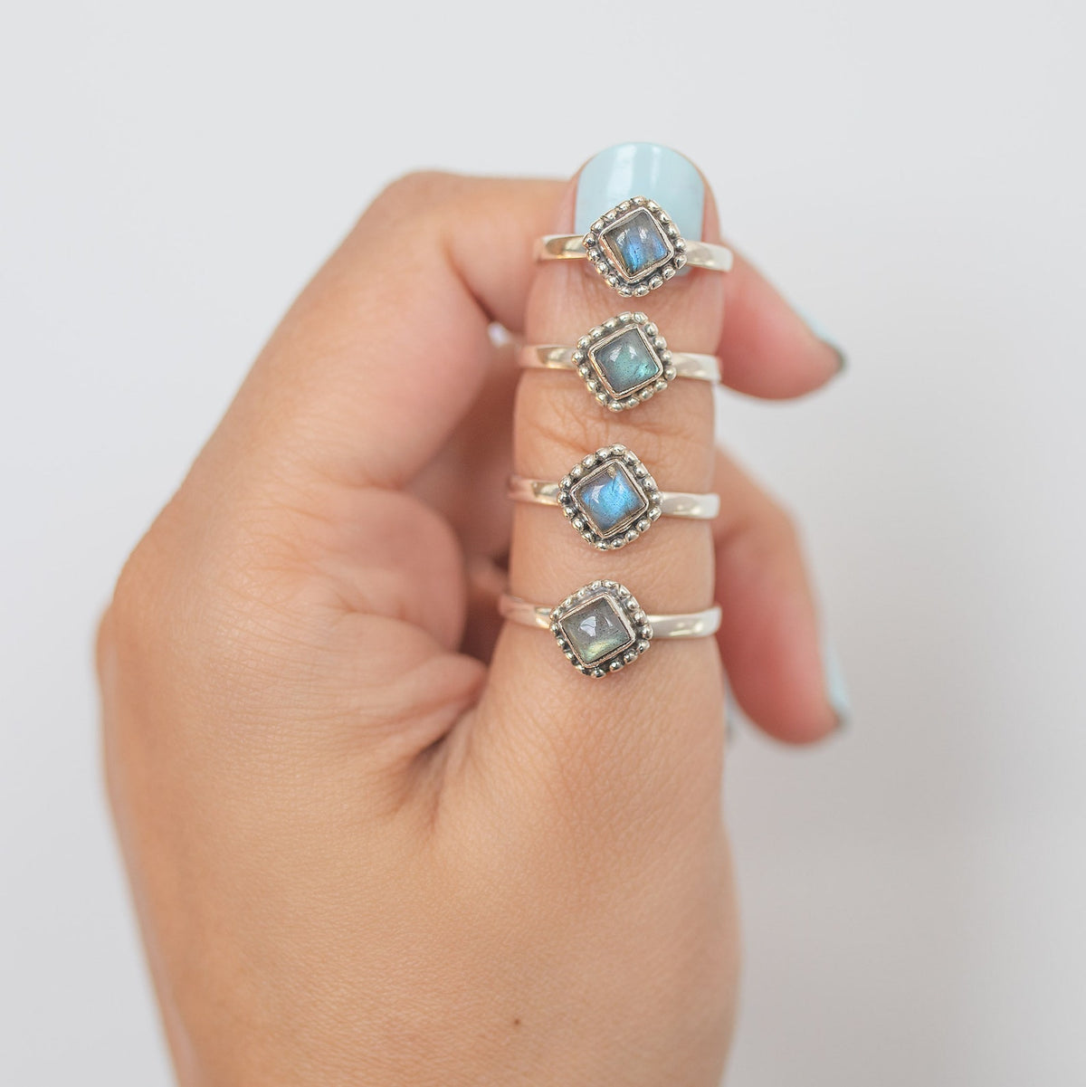 Square Labradorite Ring in Sterling Silver