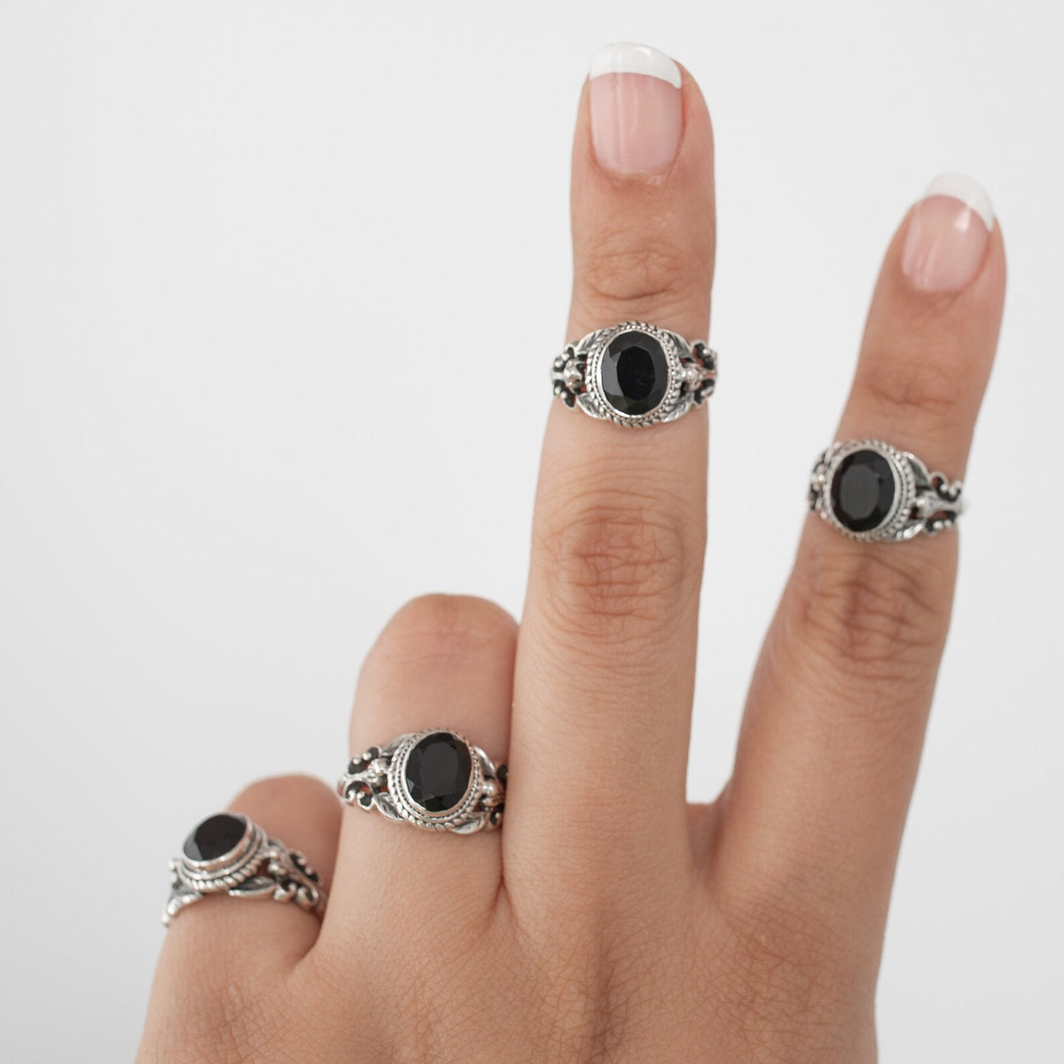 Oval Black Onyx Ring in Solid Sterling Silver