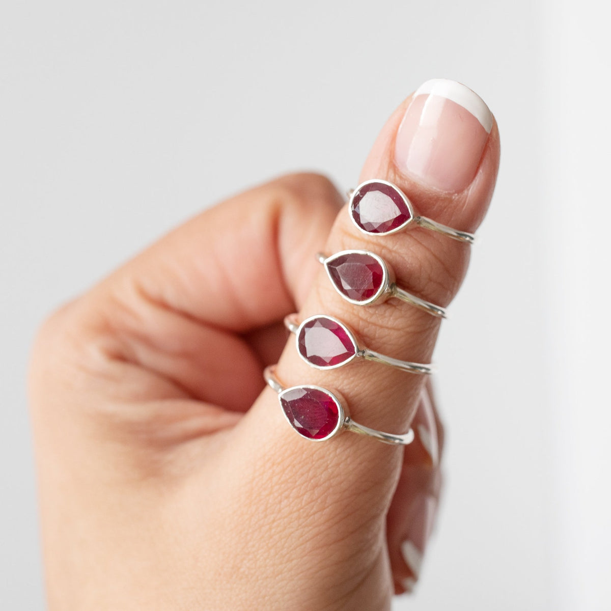 Minimalist Ruby Ring, Pear Ruby Birthstone Ring