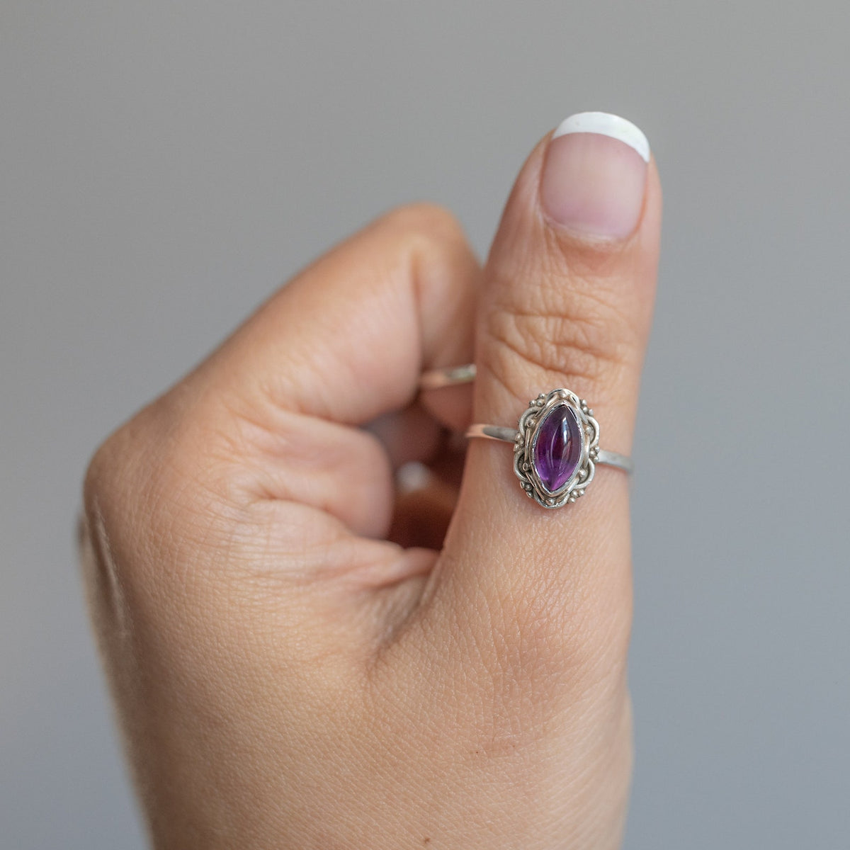 Marquise Amethyst Ring, Natural Amethyst, Gypsy Boho Ring