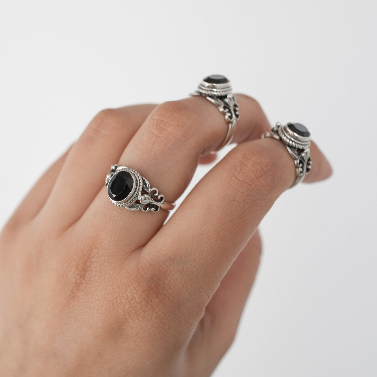 Oval Black Onyx Ring in Solid Sterling Silver