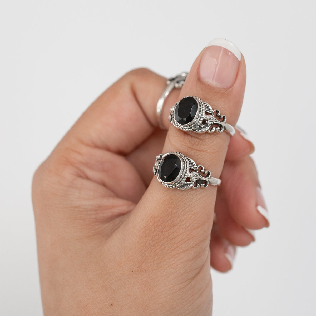 Oval Black Onyx Ring in Solid Sterling Silver