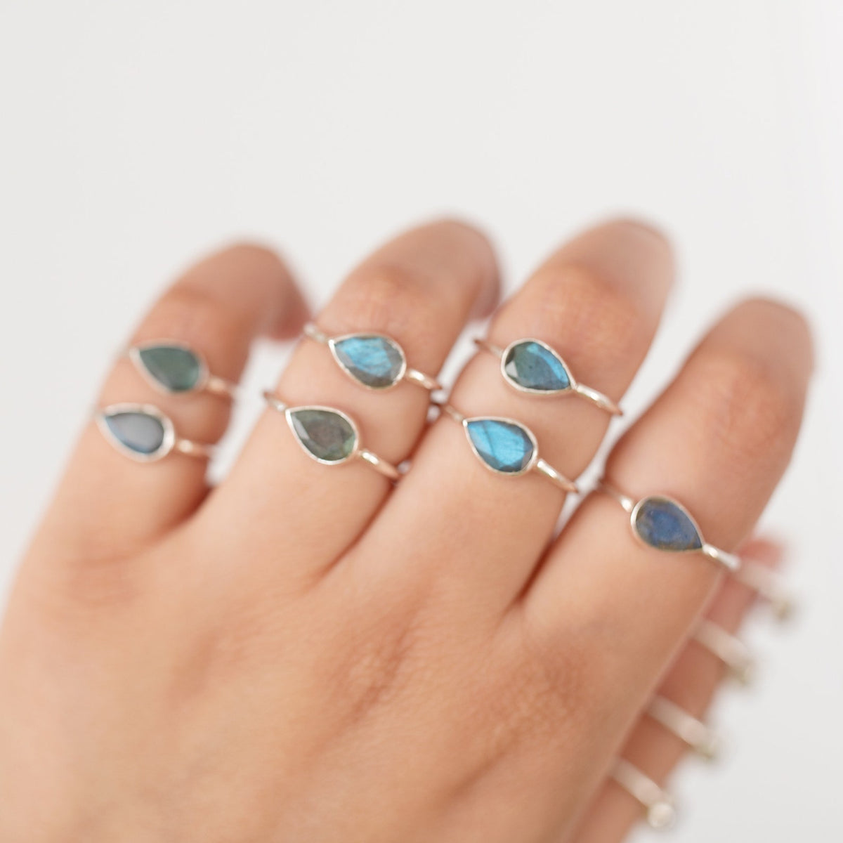 Minimalist Labradorite Ring, Pear Labradorite Ring