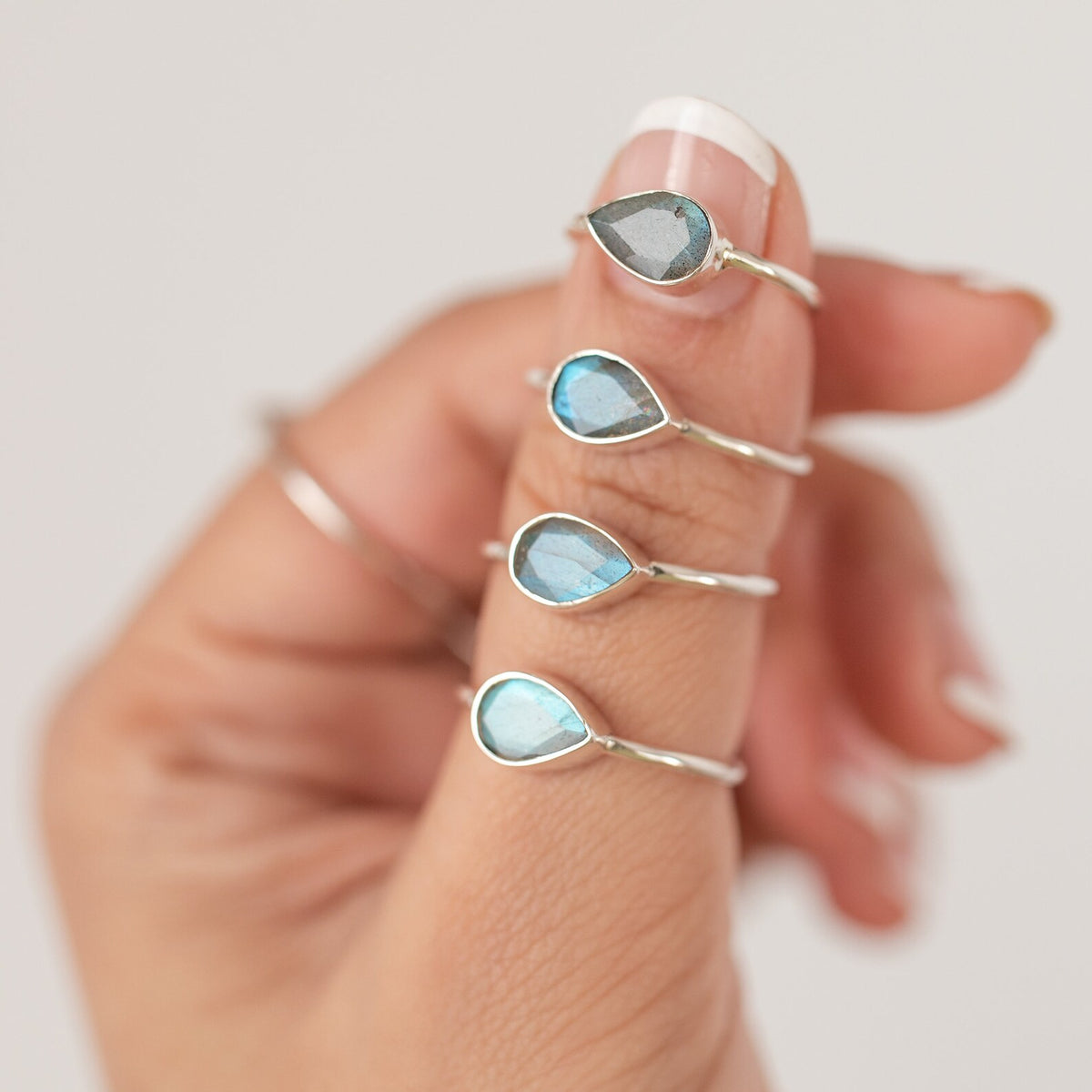 Minimalist Labradorite Ring, Pear Labradorite Ring