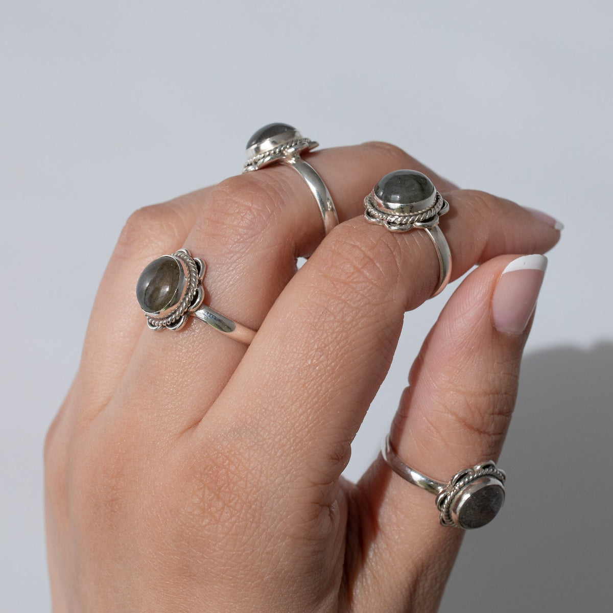 Labradorite Ring - Round Stone Sterling Silver Ring