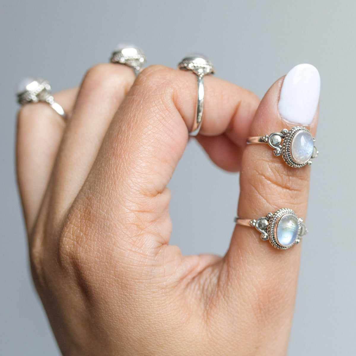Blue Moonstone Ring, Delicate Silver Ring