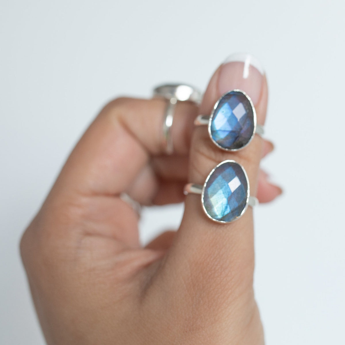 Rainbow Labradorite Crystal Ring, Rose Cut Labradorite Sterling Ring