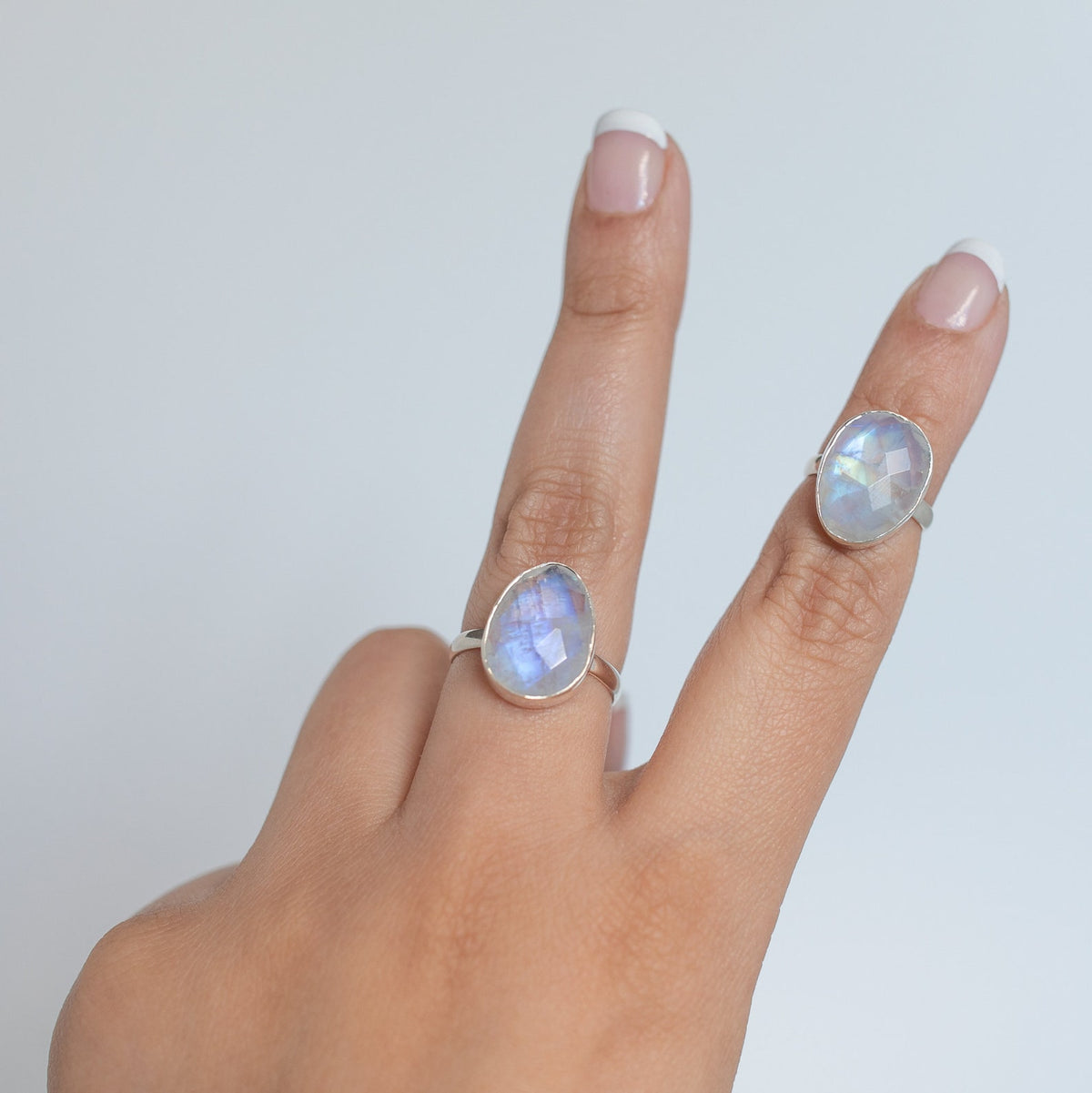Rainbow Moonstone Crystal Ring, Rose Cut Moonstone Sterling Ring