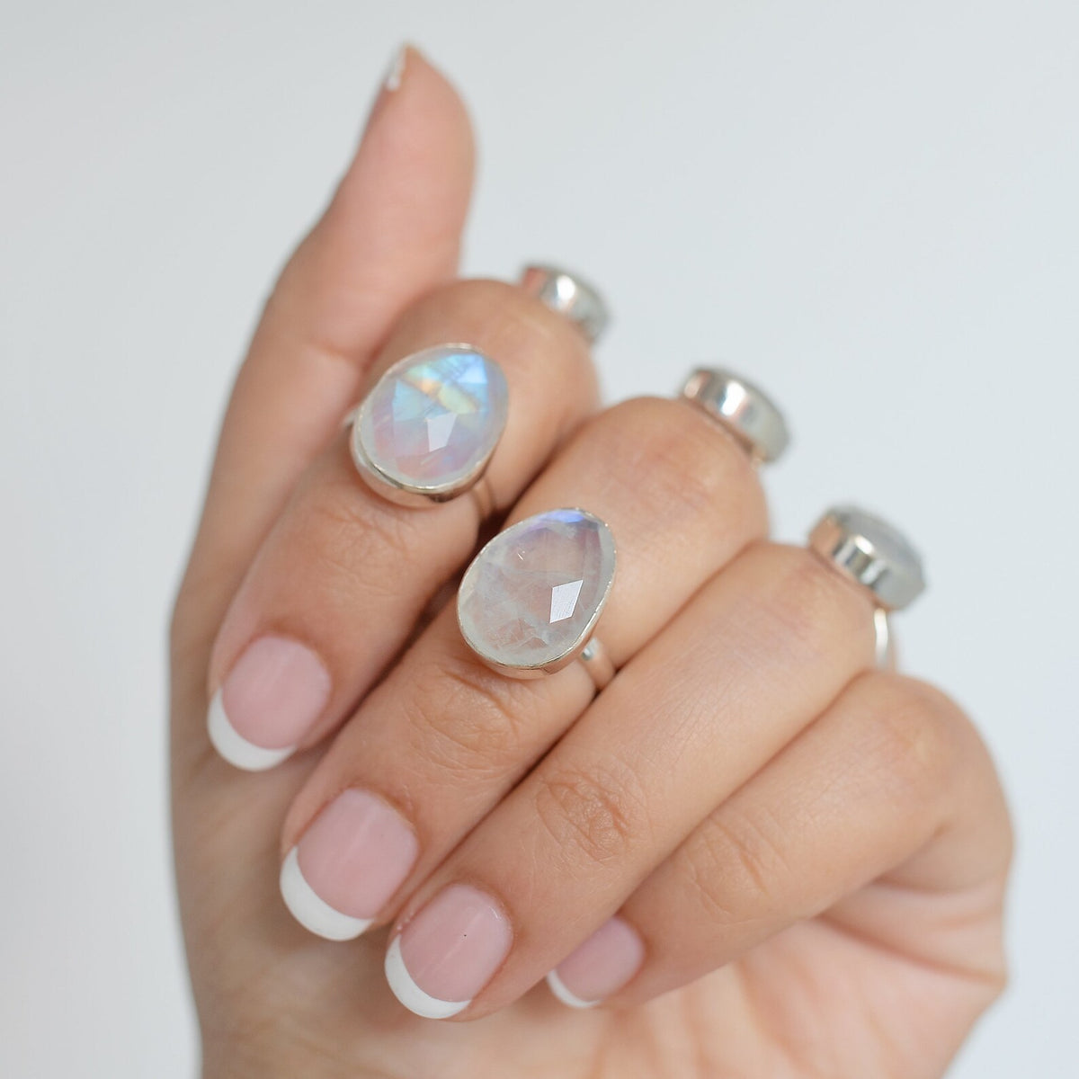 Rainbow Moonstone Crystal Ring, Rose Cut Moonstone Sterling Ring