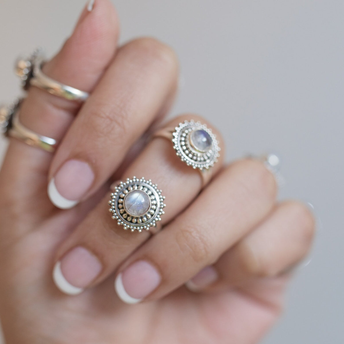 Round Moonstone Boho Statement Ring in Sterling Silver