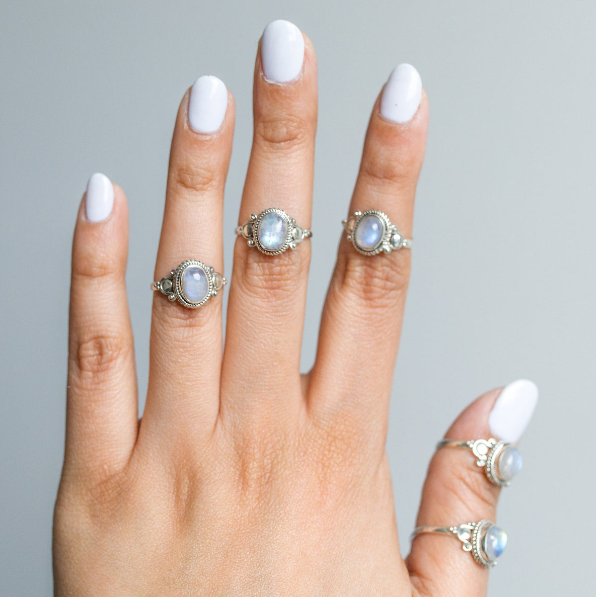 Blue Moonstone Ring, Delicate Silver Ring