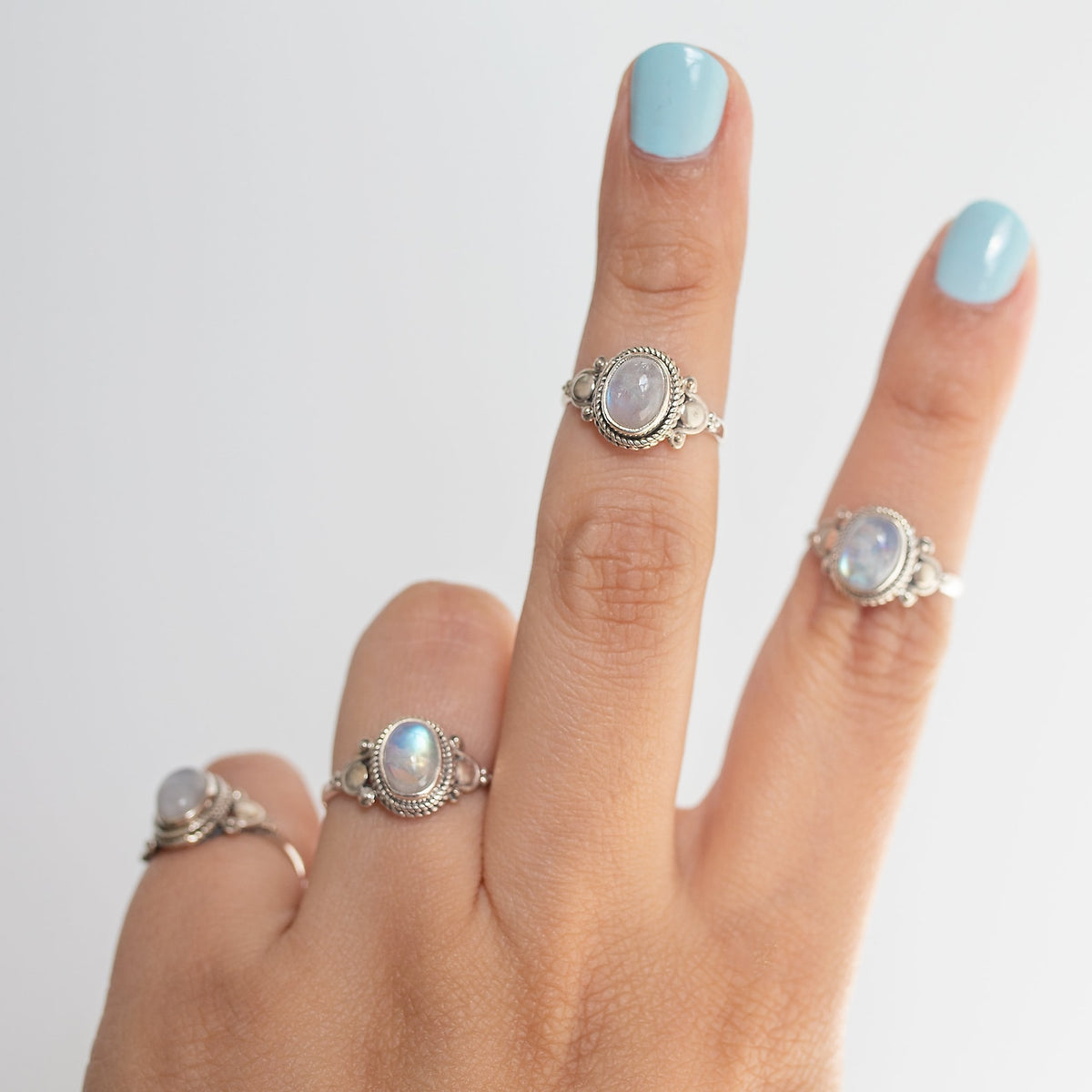 Blue Moonstone Ring, Delicate Silver Ring