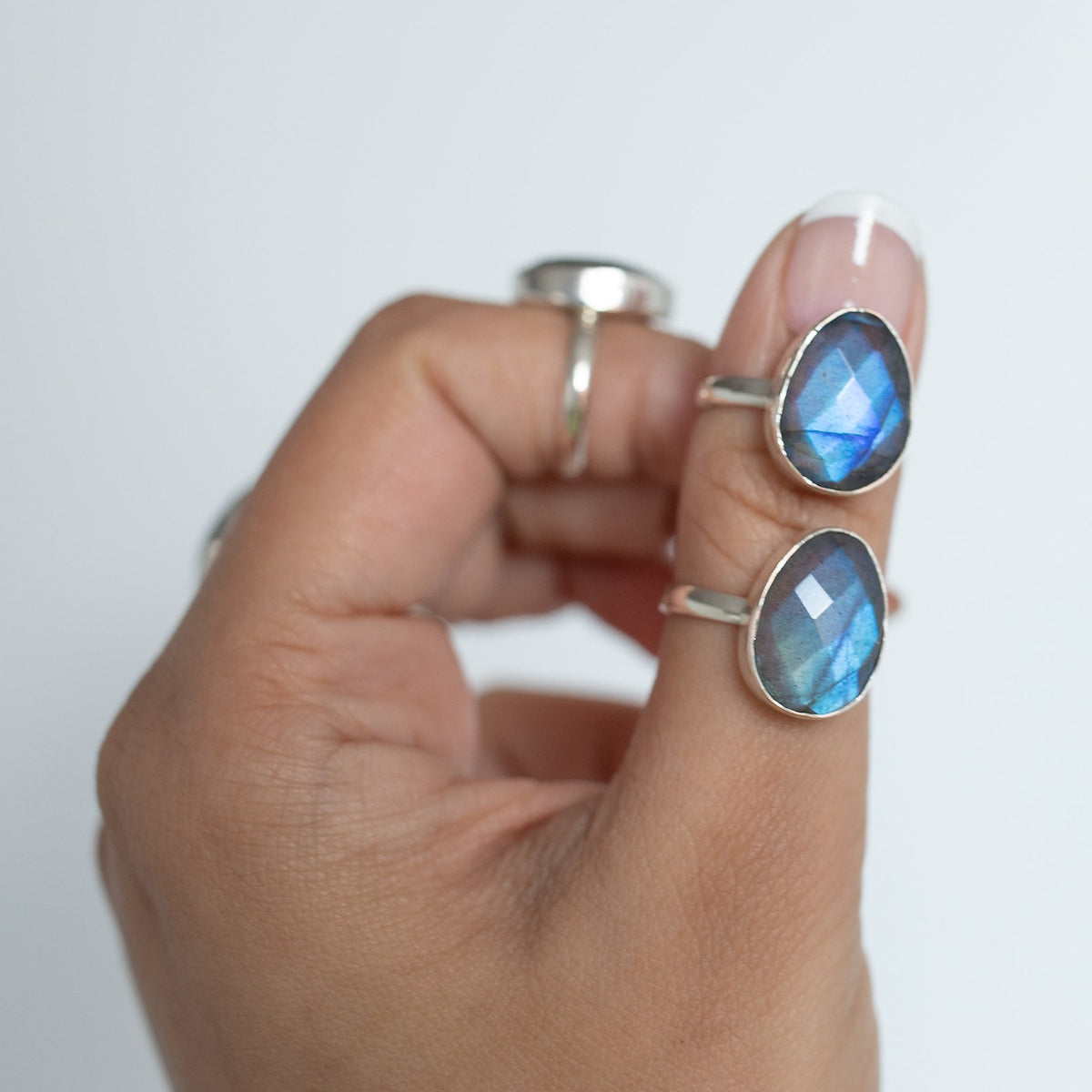 Rainbow Labradorite Crystal Ring, Rose Cut Labradorite Sterling Ring