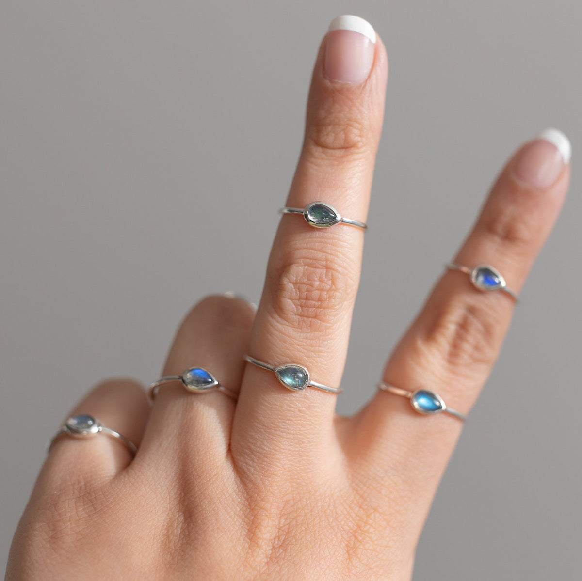 Dainty Labradorite Ring, Teardrop Ring