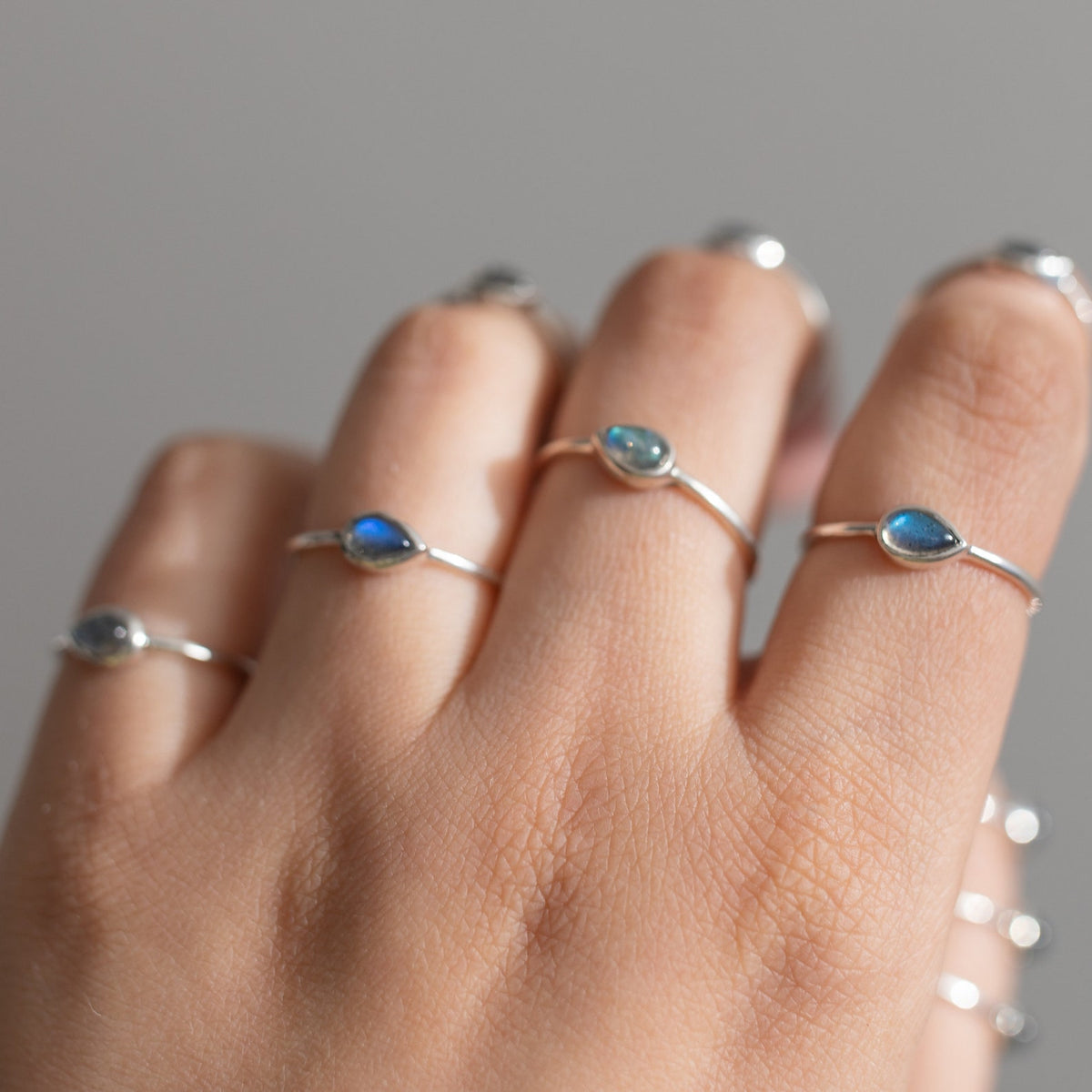 Dainty Labradorite Ring, Teardrop Ring