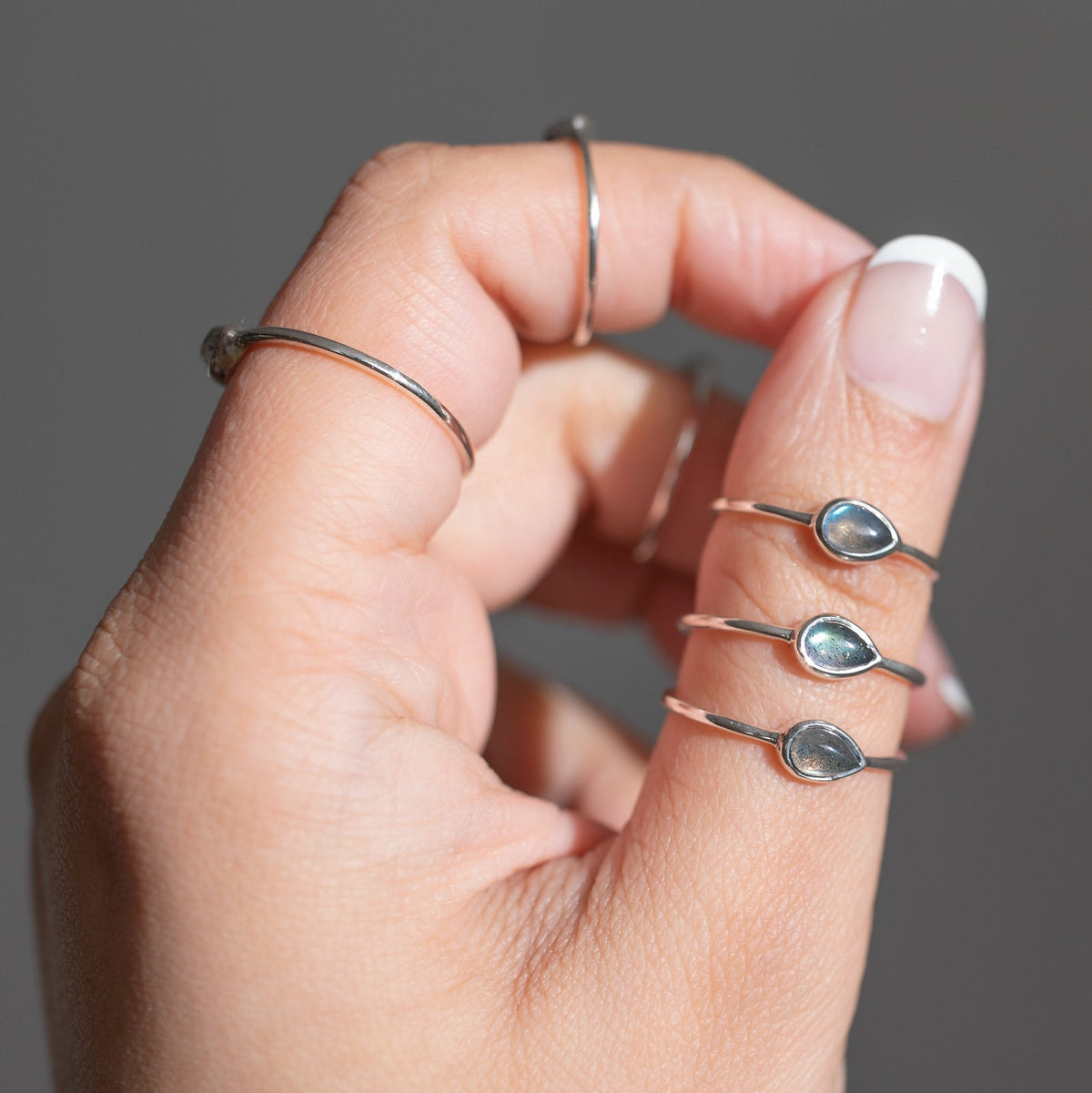 Dainty Labradorite Ring, Teardrop Ring