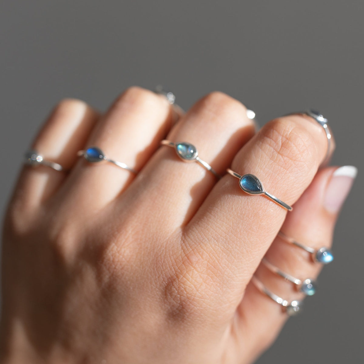 Dainty Labradorite Ring, Teardrop Ring