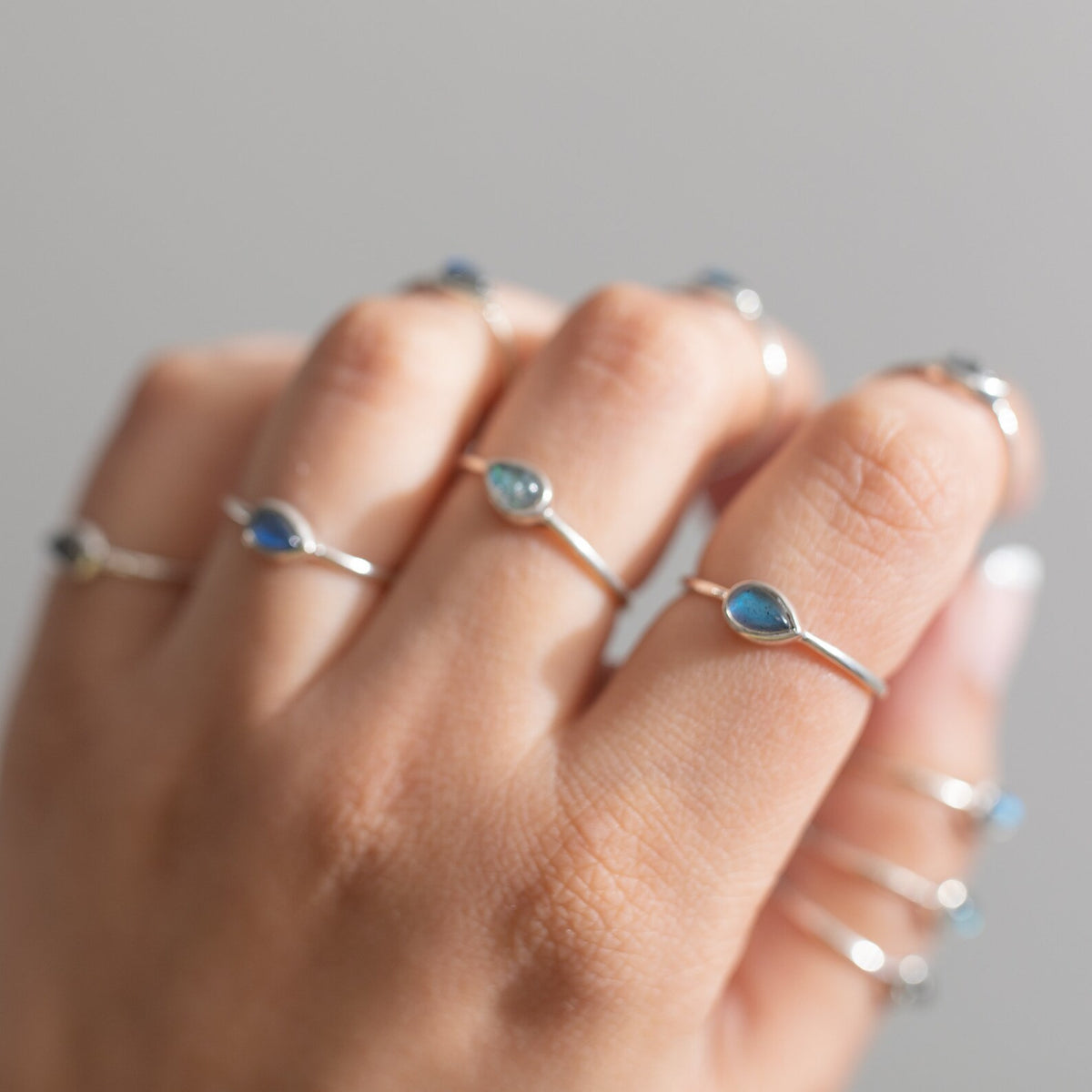 Dainty Labradorite Ring, Teardrop Ring