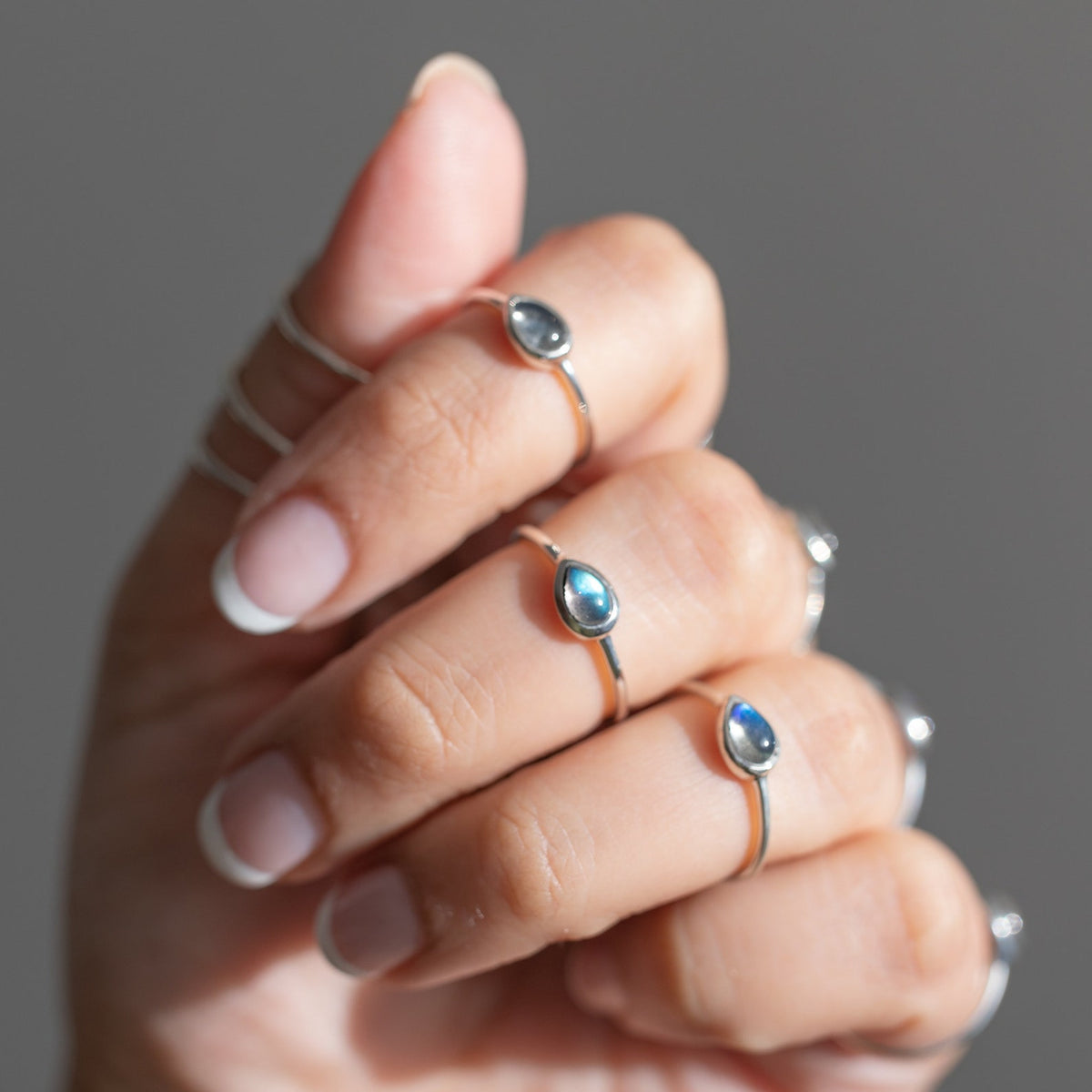 Dainty Labradorite Ring, Teardrop Ring