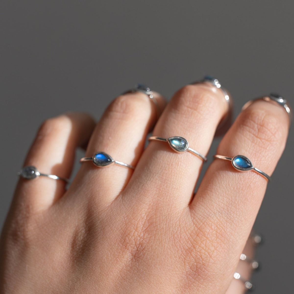 Dainty Labradorite Ring, Teardrop Ring