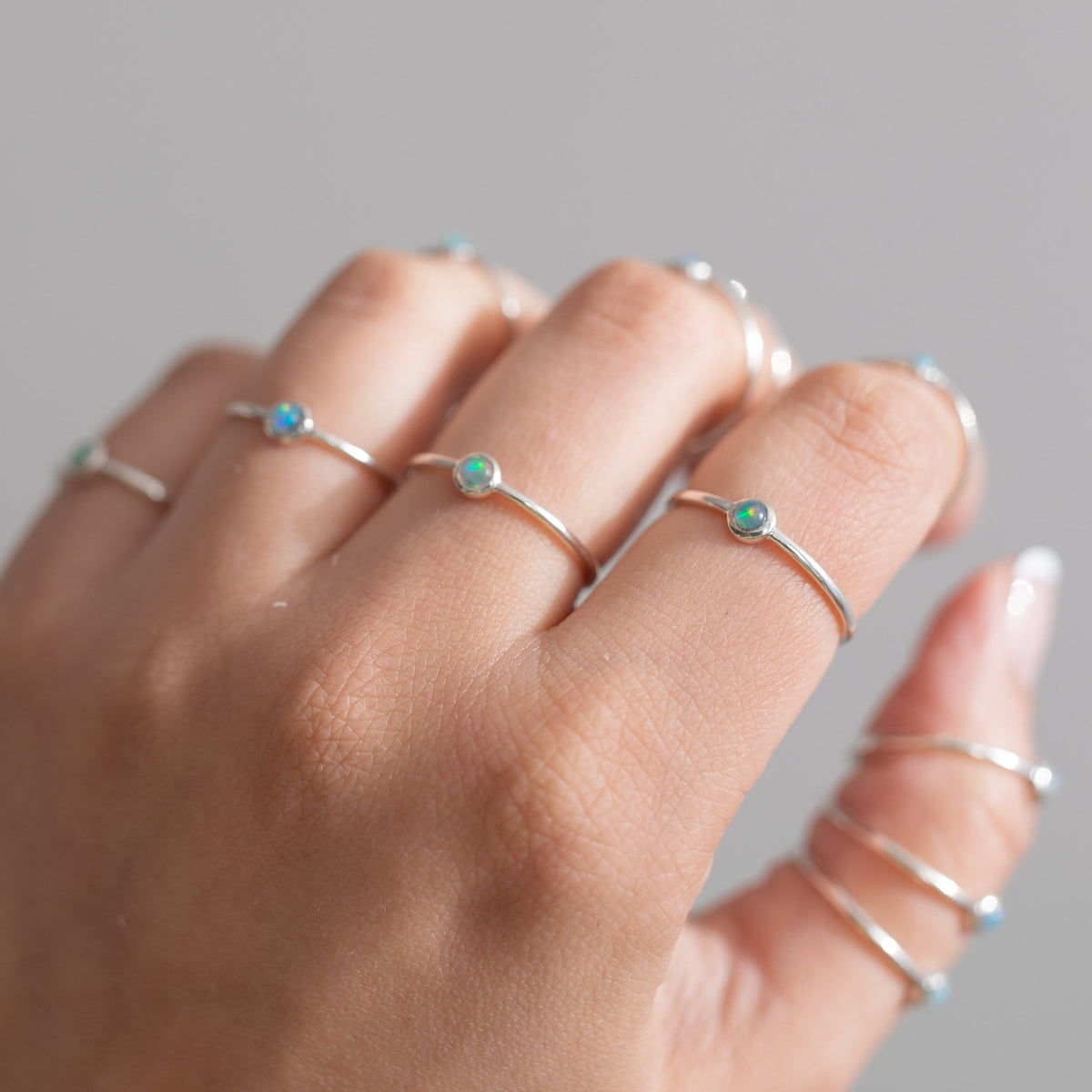 Dainty Opal Sterling Silver Ring, Tiny Ethiopian Opal Ring