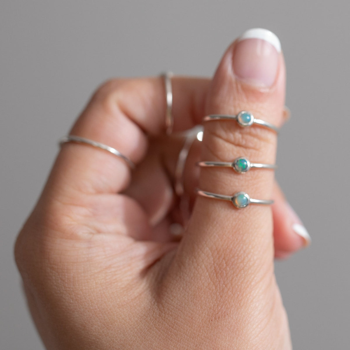 Dainty Opal Sterling Silver Ring, Tiny Ethiopian Opal Ring