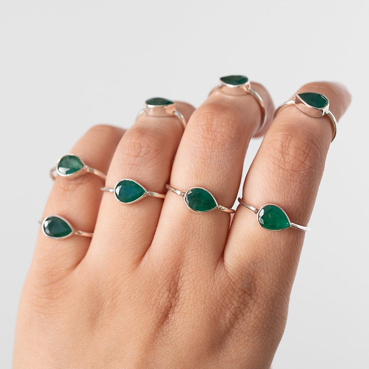 Minimalist Emerald Ring, Pear Emerald Birthstone Ring