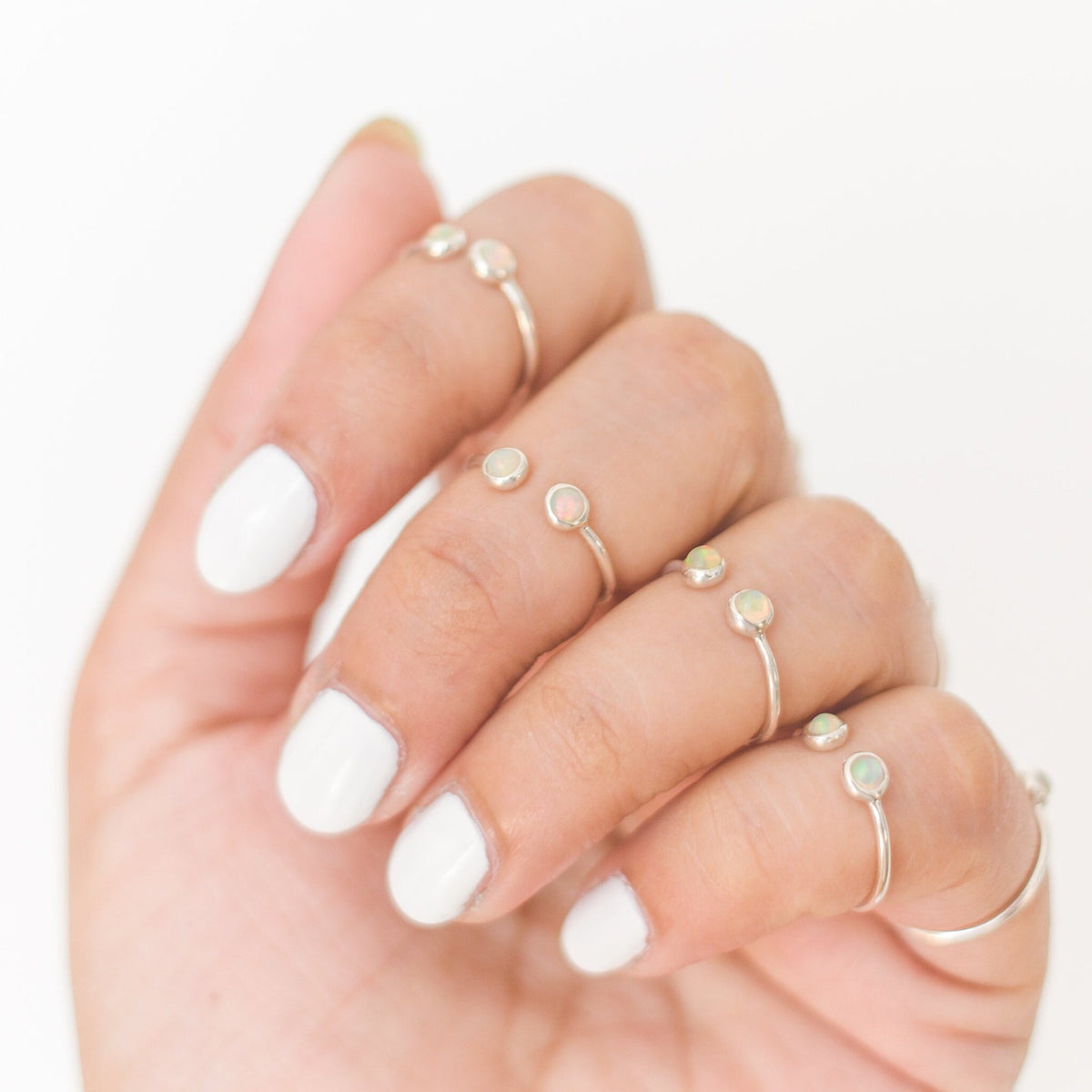 Ethiopian Opal Adjustable Dainty Stacking Ring, Thin Silver Rings