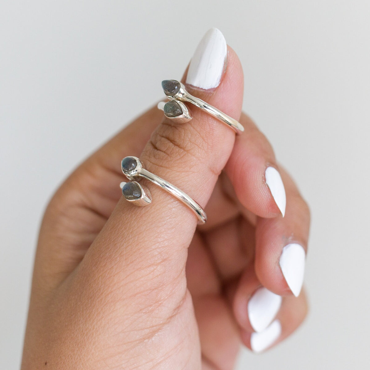 Pear Labradorite Adjustable Sterling Silver Ring