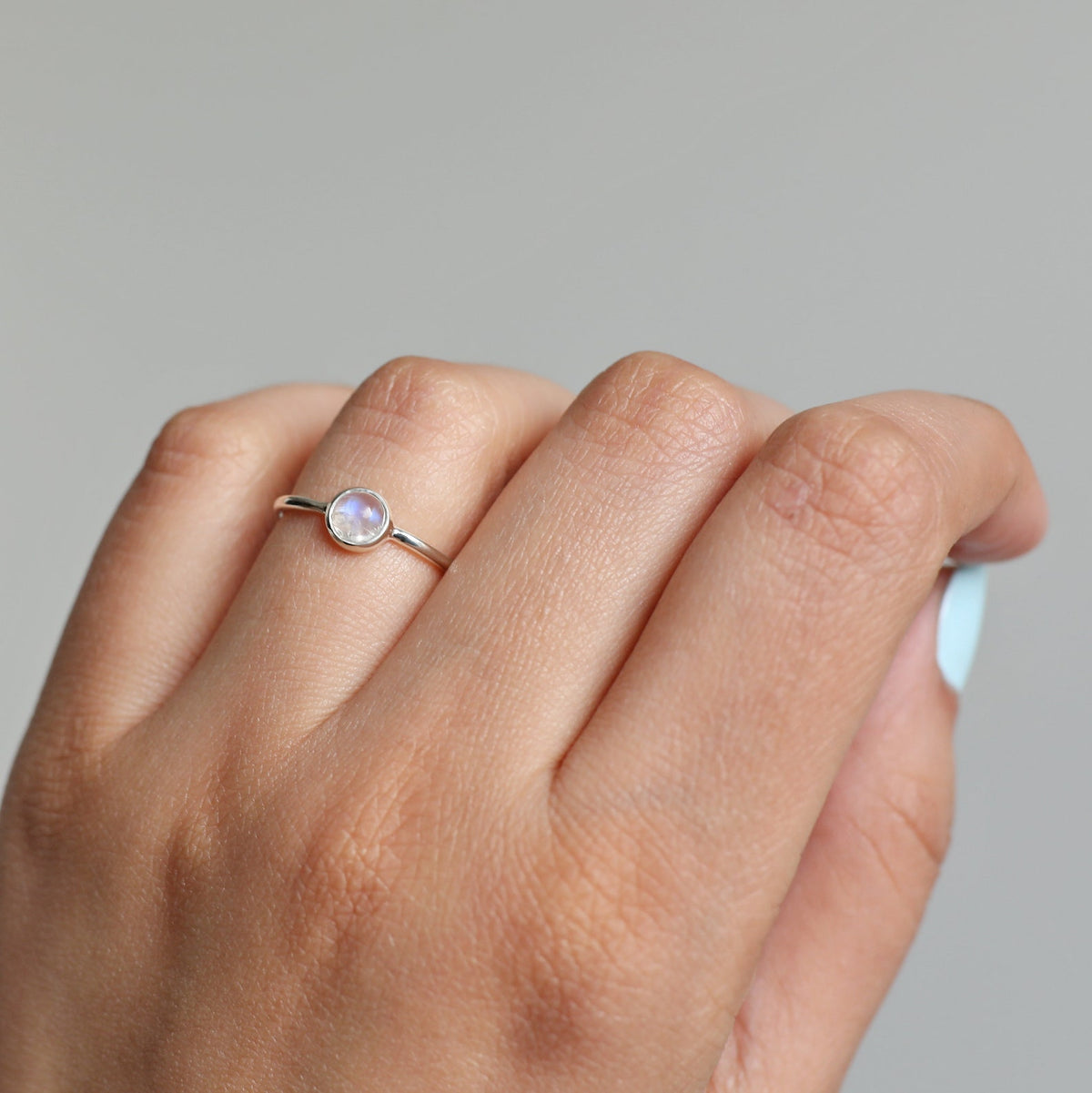 Round Moonstone Ring, Everyday Stack Ring